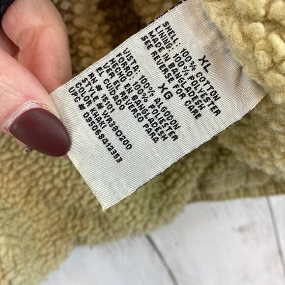 VTG Wrangler Hero Canvas Sherpa Lined Vest Full Zip Pockets Khaki Men's Size XL - Picture 9 of 10